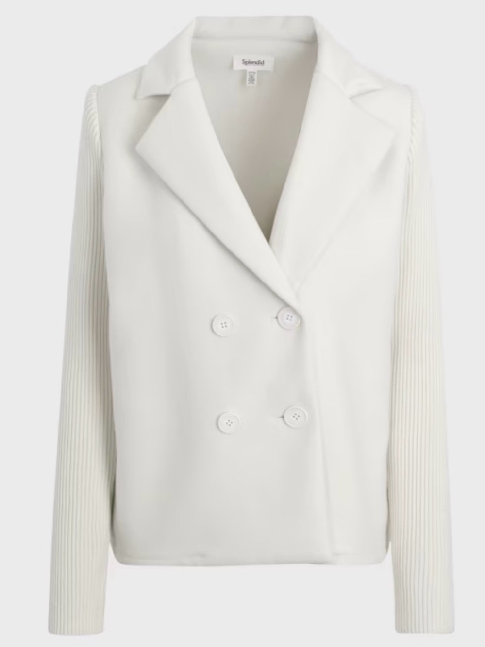 Splendid Ivory Double-Breasted Pea Coat with Ribbed Sleeves